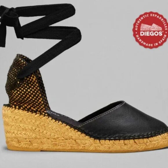 DIEGOS Lola Lace-Up Ribbons Rope Sole & Leather Handcrafted Black Espadrilles 39 - Picture 2 of 12